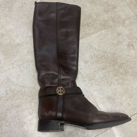 Tory Burch- Brown Bristol Leather Riding Boot with Gold Hardware, Sz 6.5 - Picture 5 of 16